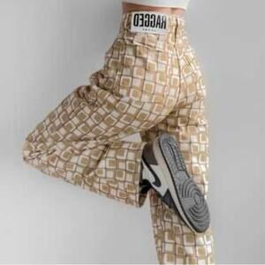 The Ragged Priest Jeans Size 32 Brown Green Cream Retro Relaxed Wide Leg Jeans